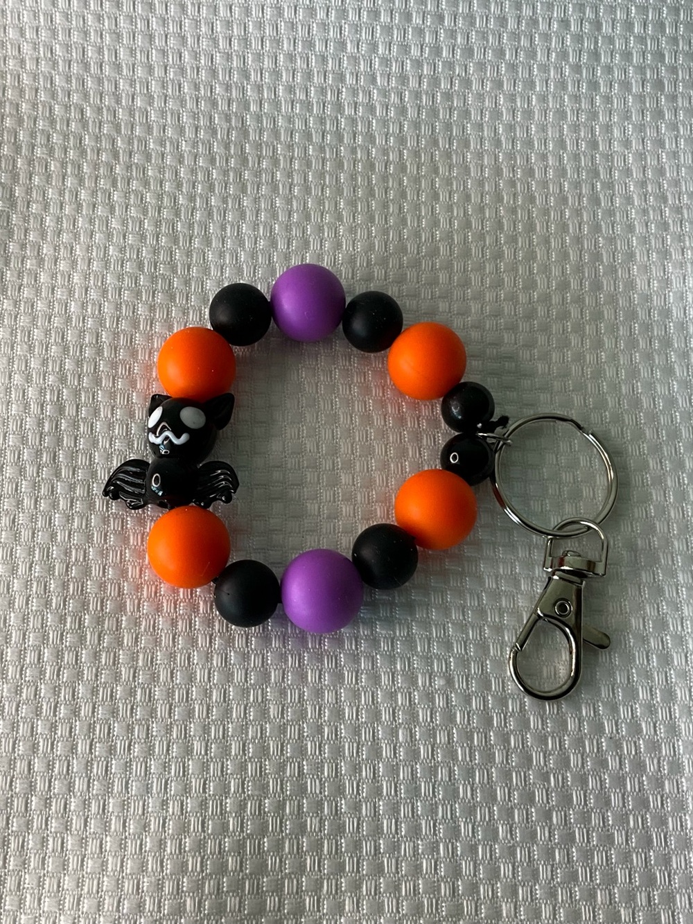 Kids Halloween Bat Beaded Keychain - Orange, Black & Purple